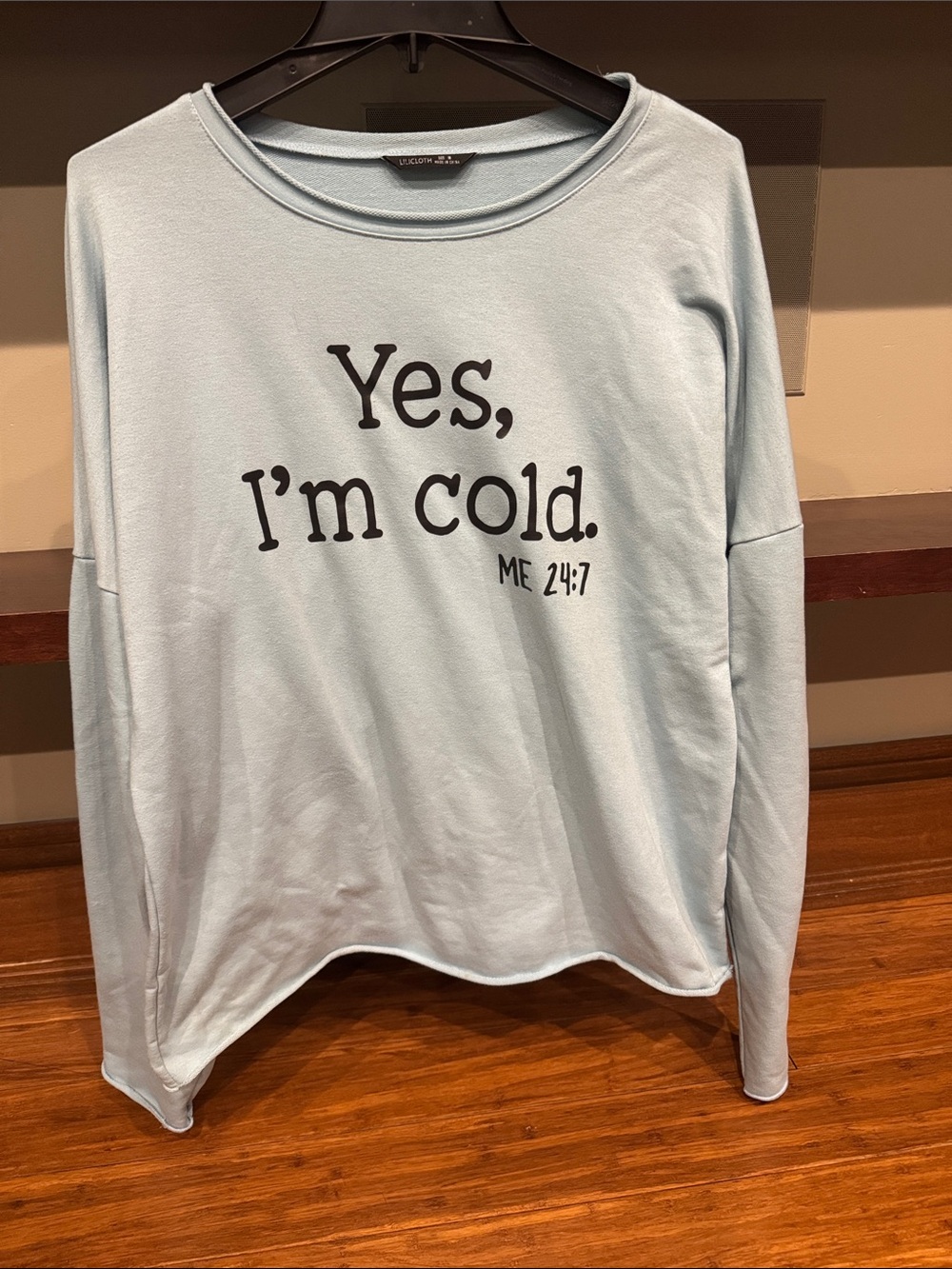 Graphic Pullover Sweatshirt - Light Blue "Yes, I'm cold."